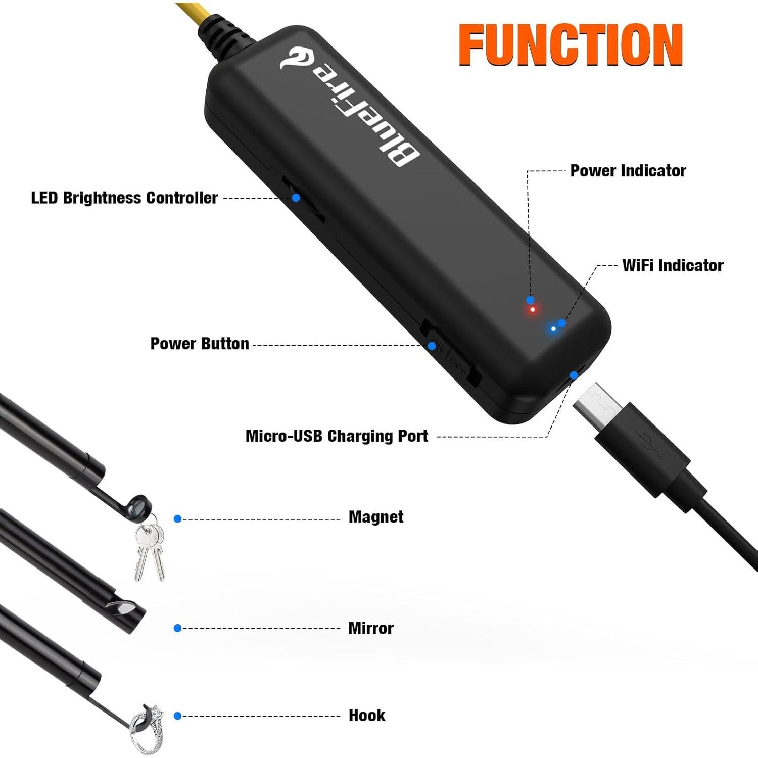 Endoscopio Inalámbrico BlueFire 10m HD WiFi 2MP Inspección
