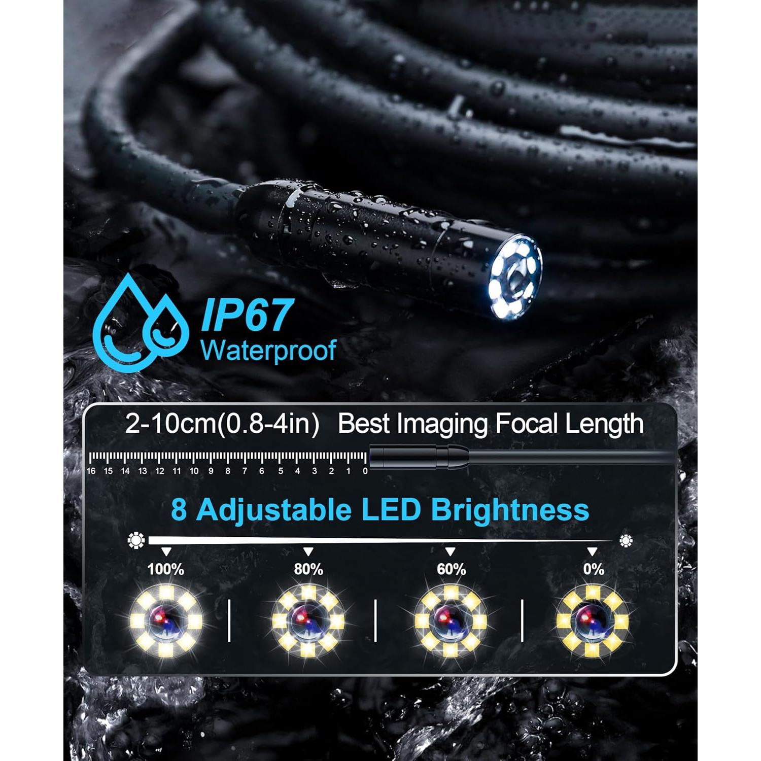 Cámara Endoscopio Kecowl 1080P HD 5m IP67 Luz LED