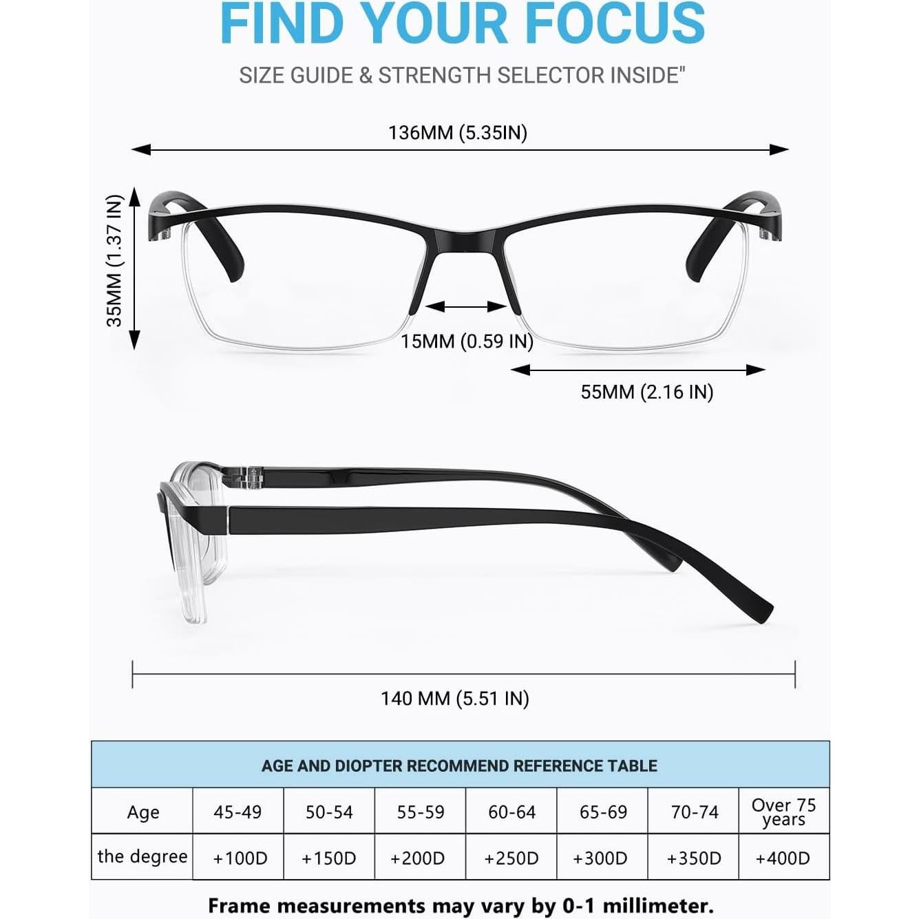 Gafas de Lectura LUFF 4 Pcs Anti-Rayo Azul 2.5X