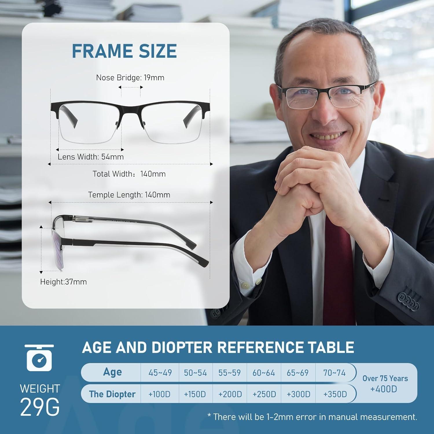 Gafas de lectura multifocales LKEYE con luz azul y marco metal