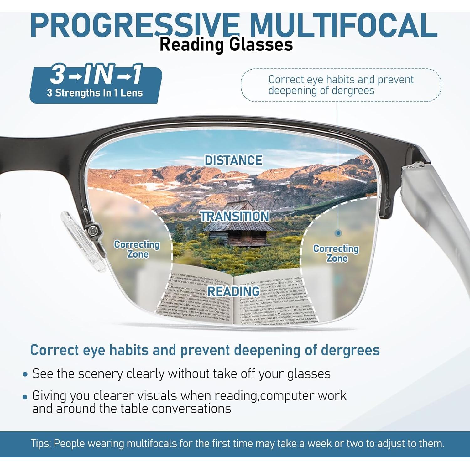 Gafas de lectura multifocales LKEYE con luz azul y marco metal