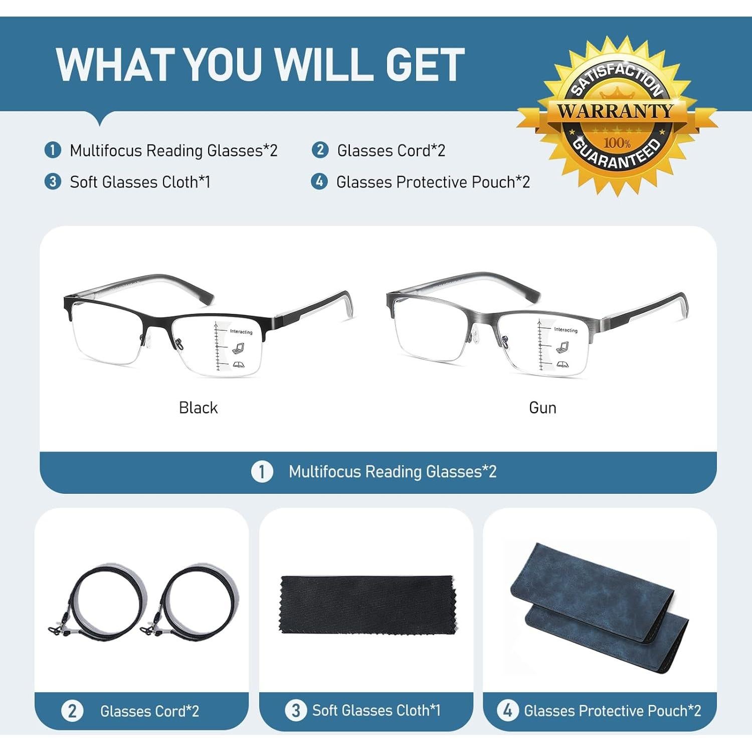 Gafas de lectura multifocales LKEYE con luz azul y marco metal