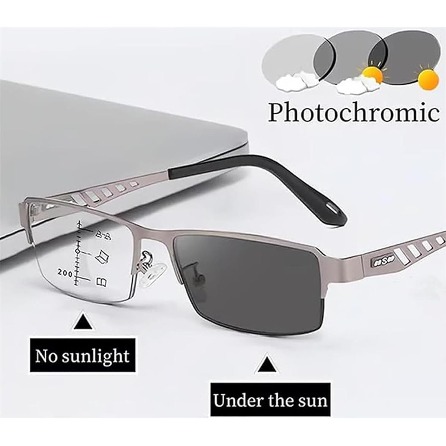 Ultra-Light Multi-focal Photochromic Reading Glasses, Plyarbour Intellireaders, Progressive Reading Glasses Men