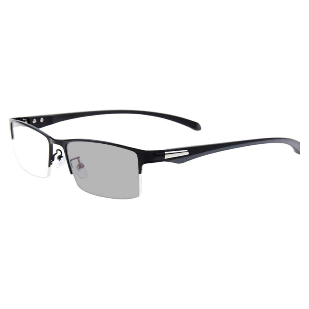 Photochromic Reading Sunglasses Progressive Multifocal Reading Glasses, Men's Browline Half-Rim Frame, Black