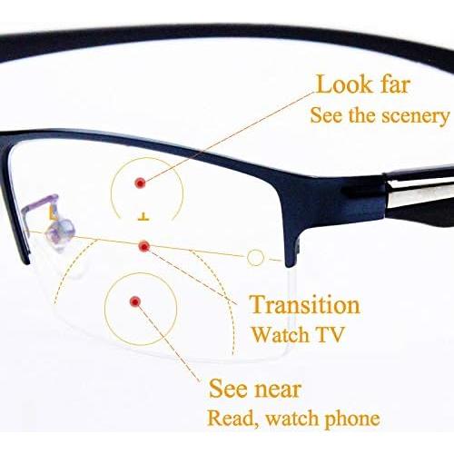 Photochromic Reading Sunglasses Progressive Multifocal Reading Glasses, Men's Browline Half-Rim Frame, Black