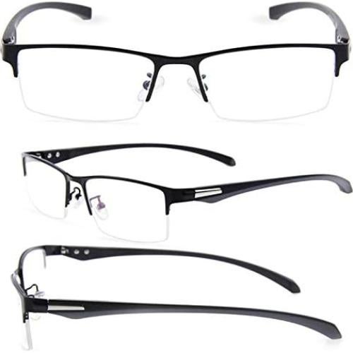 Photochromic Reading Sunglasses Progressive Multifocal Reading Glasses, Men's Browline Half-Rim Frame, Black
