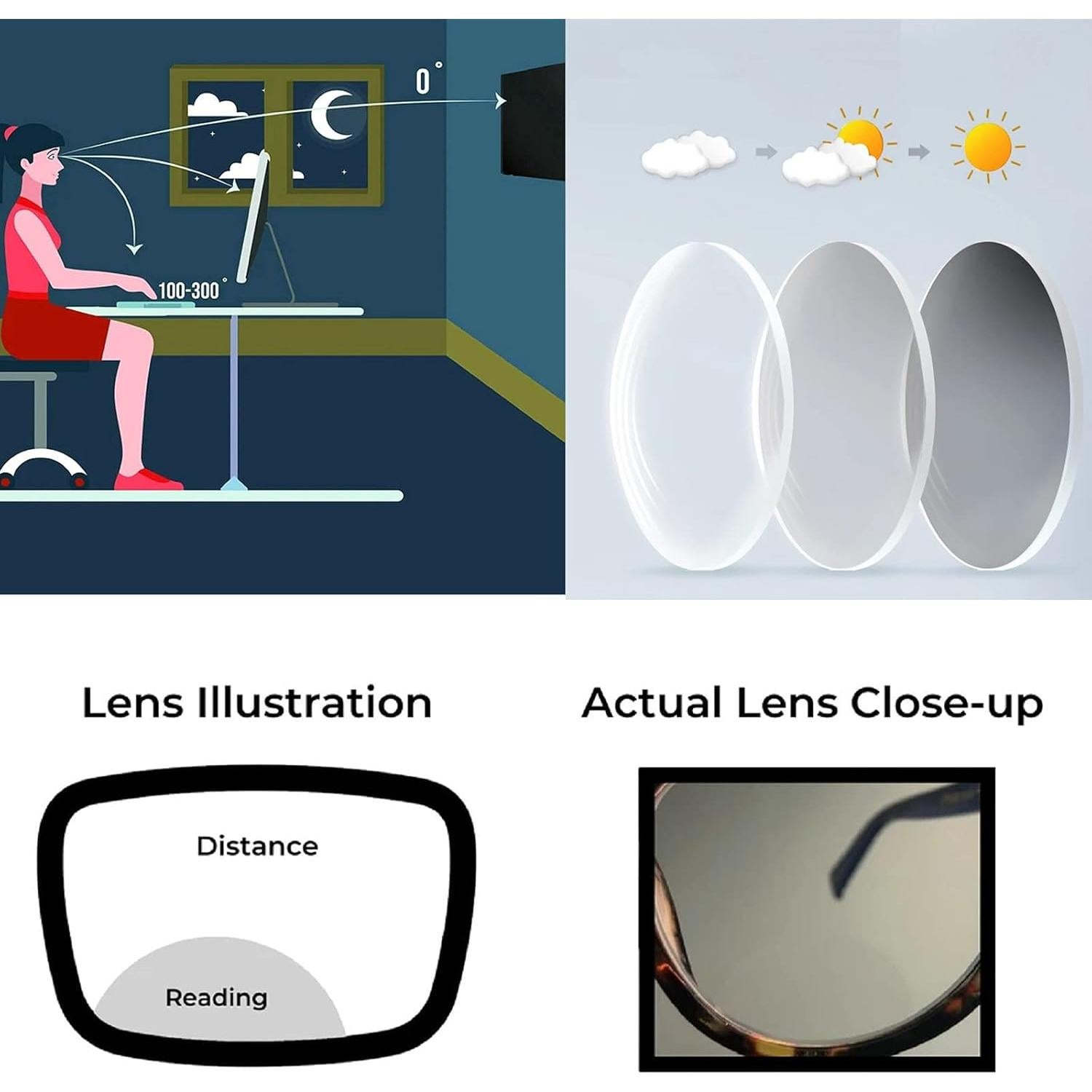 Aluminum Magnesium Transition Photochromic Bifocal Reading Glasses for Mens, Square Sports Sunglasses Readers 0~+4.00