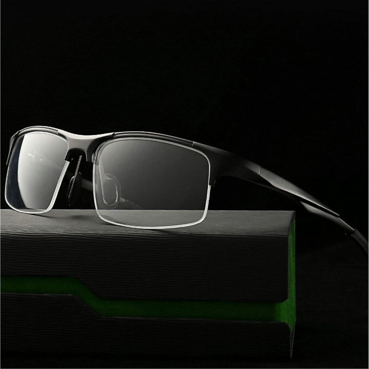 Aluminum Magnesium Transition Photochromic Bifocal Reading Glasses for Mens, Square Sports Sunglasses Readers 0~+4.00