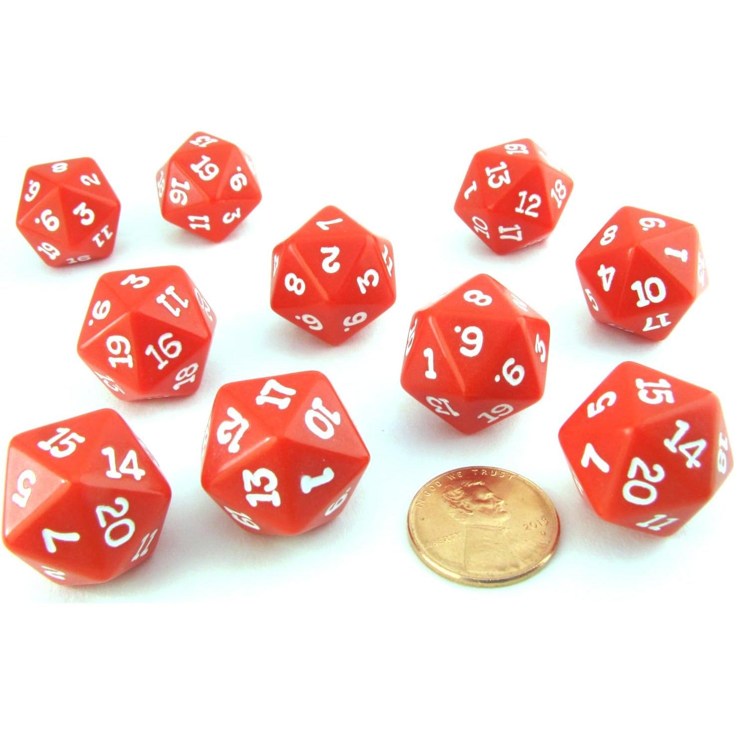Juego de 10 Dados RPG D20 19mm Rojo Koplow Games