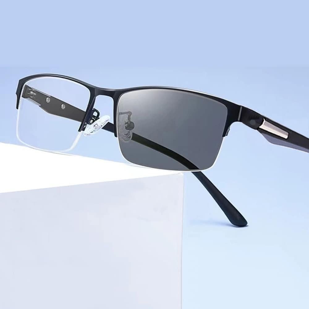 Photochromic Reading Glasses Men Half Frame Sunglasses Progressive Multifocus Readers +2.0 Rectangle Black