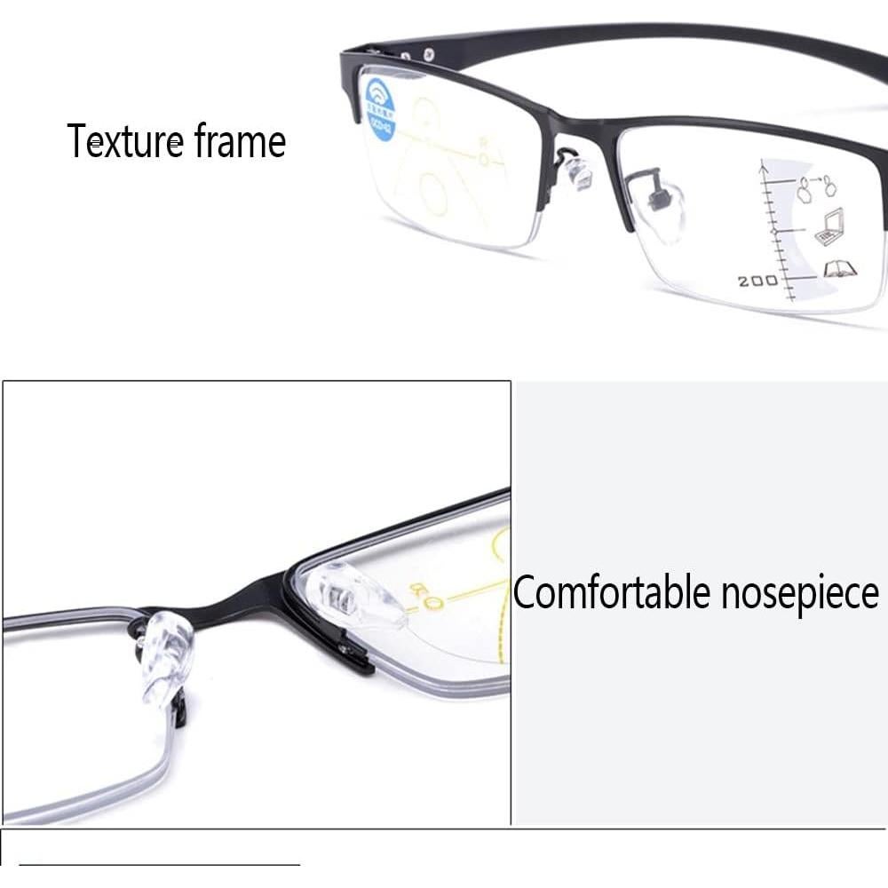 Photochromic Reading Glasses Men Half Frame Sunglasses Progressive Multifocus Readers +2.0 Rectangle Black