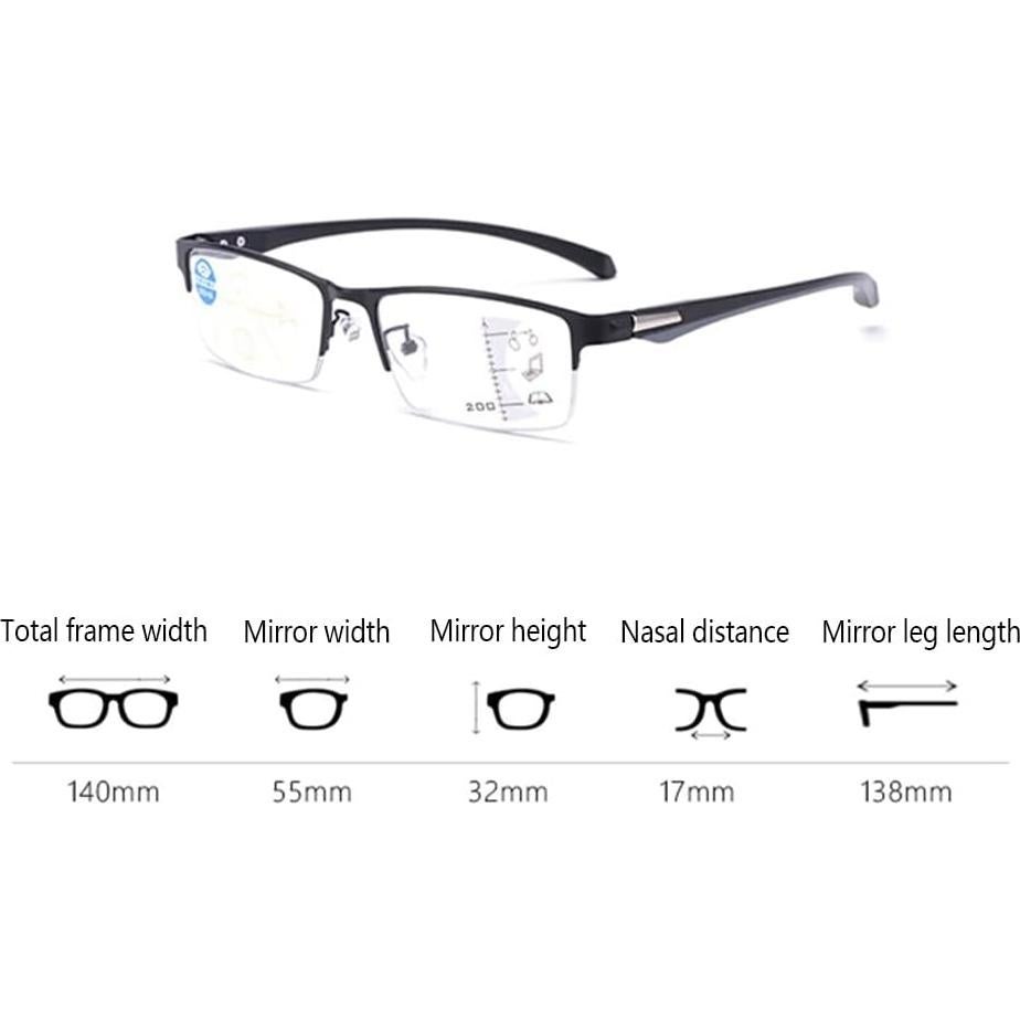 Photochromic Reading Glasses Men Half Frame Sunglasses Progressive Multifocus Readers +2.0 Rectangle Black