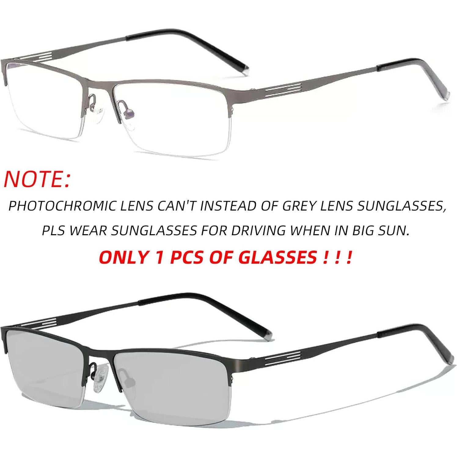 Gafas de lectura fotoquímicas Metal gris 1.5x para hombres