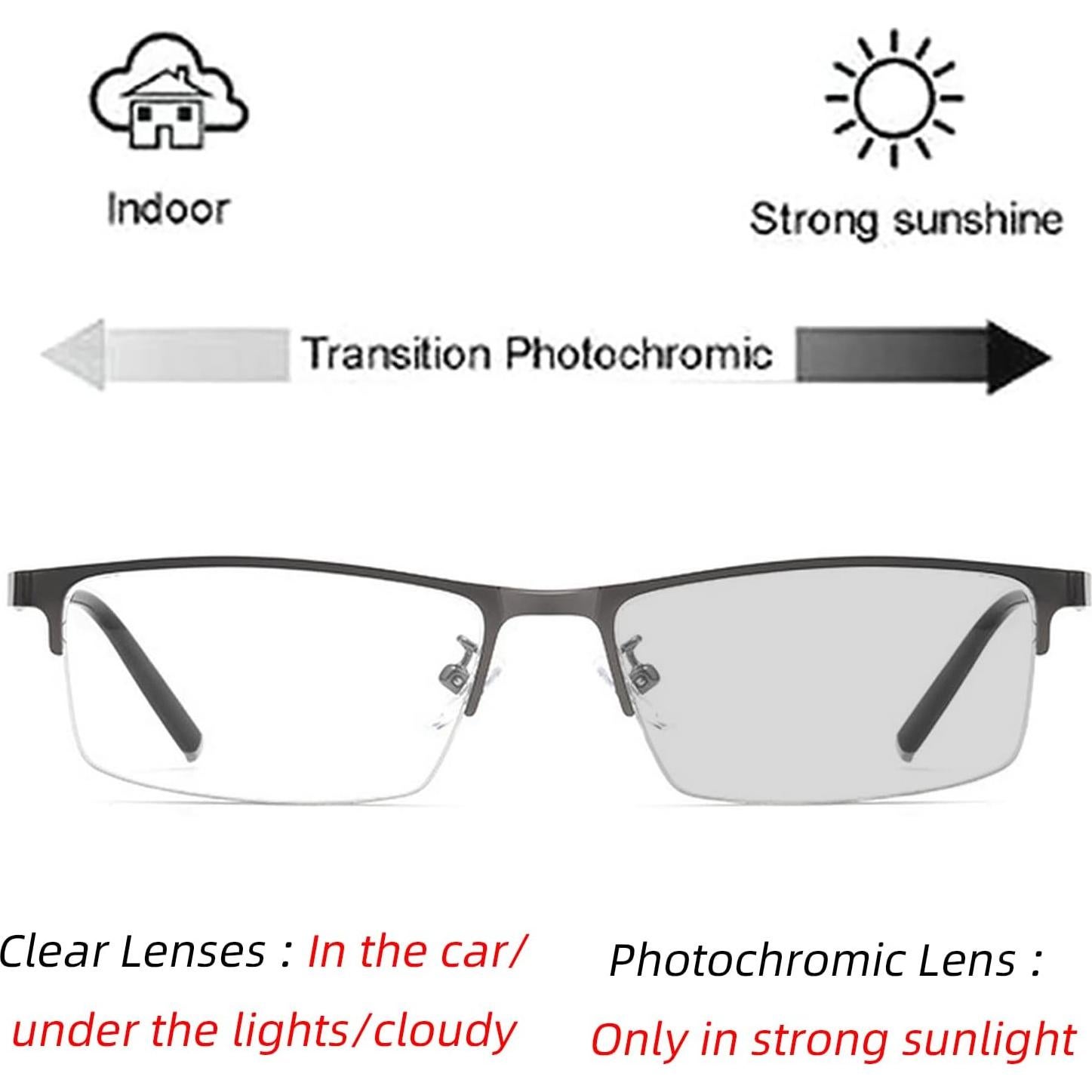 Gafas de lectura fotoquímicas Metal gris 1.5x para hombres