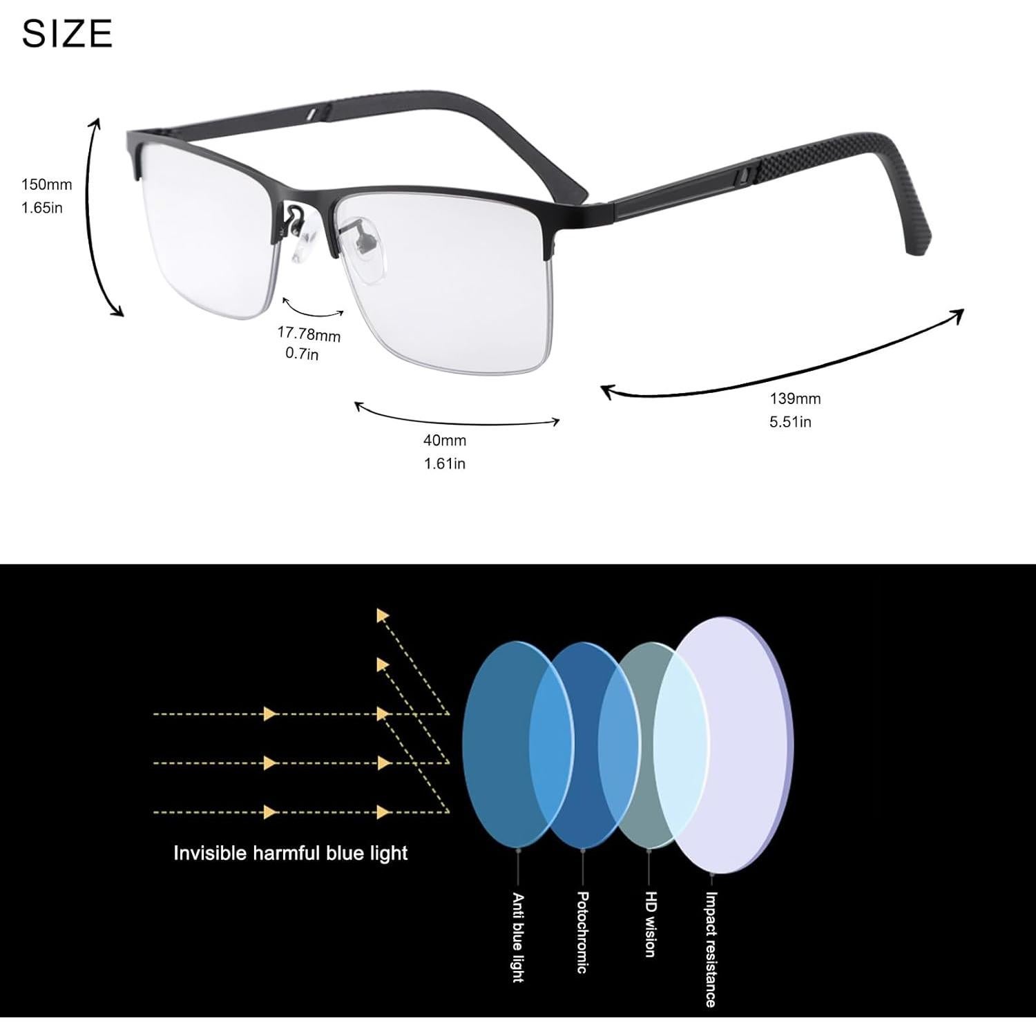 Gafas de lectura progresivas PEEPAI fotocromáticas 2.0x