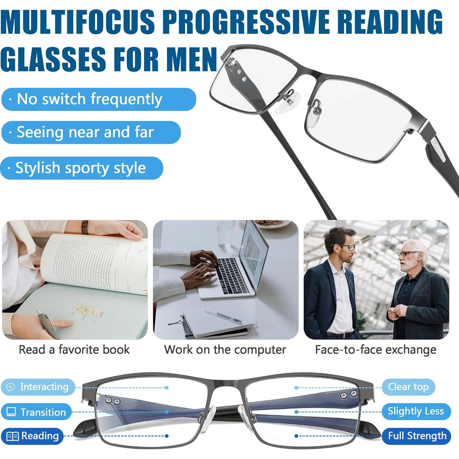 Gafas Progresivas Fotocromáticas Hombres Bloqueo Luz Azul