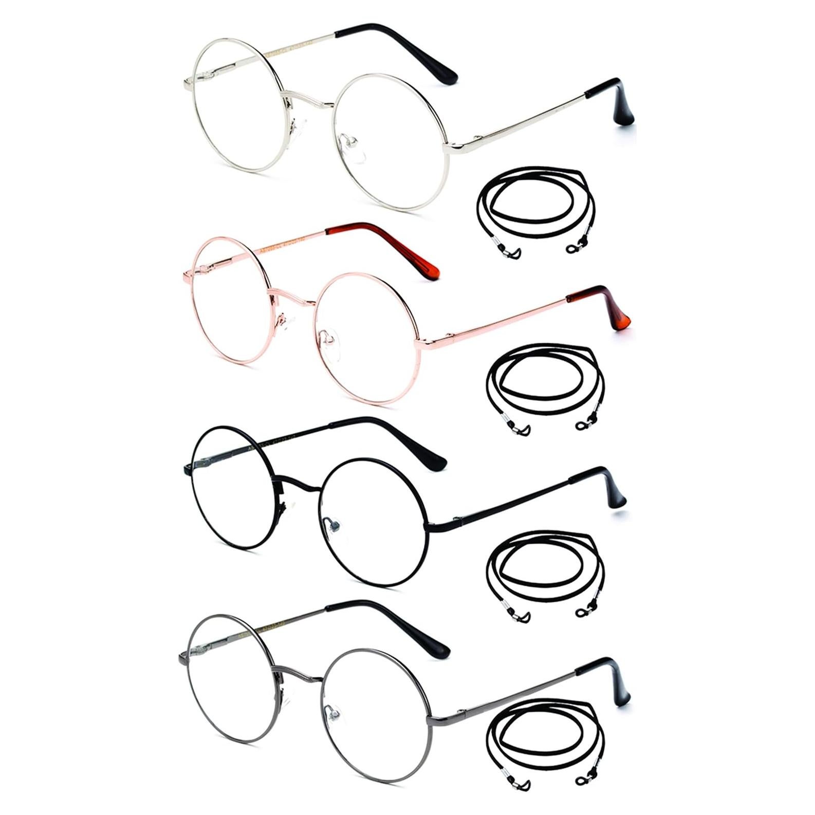 4 Gafas de Lectura Redondas Metal +1.50 con Cordones