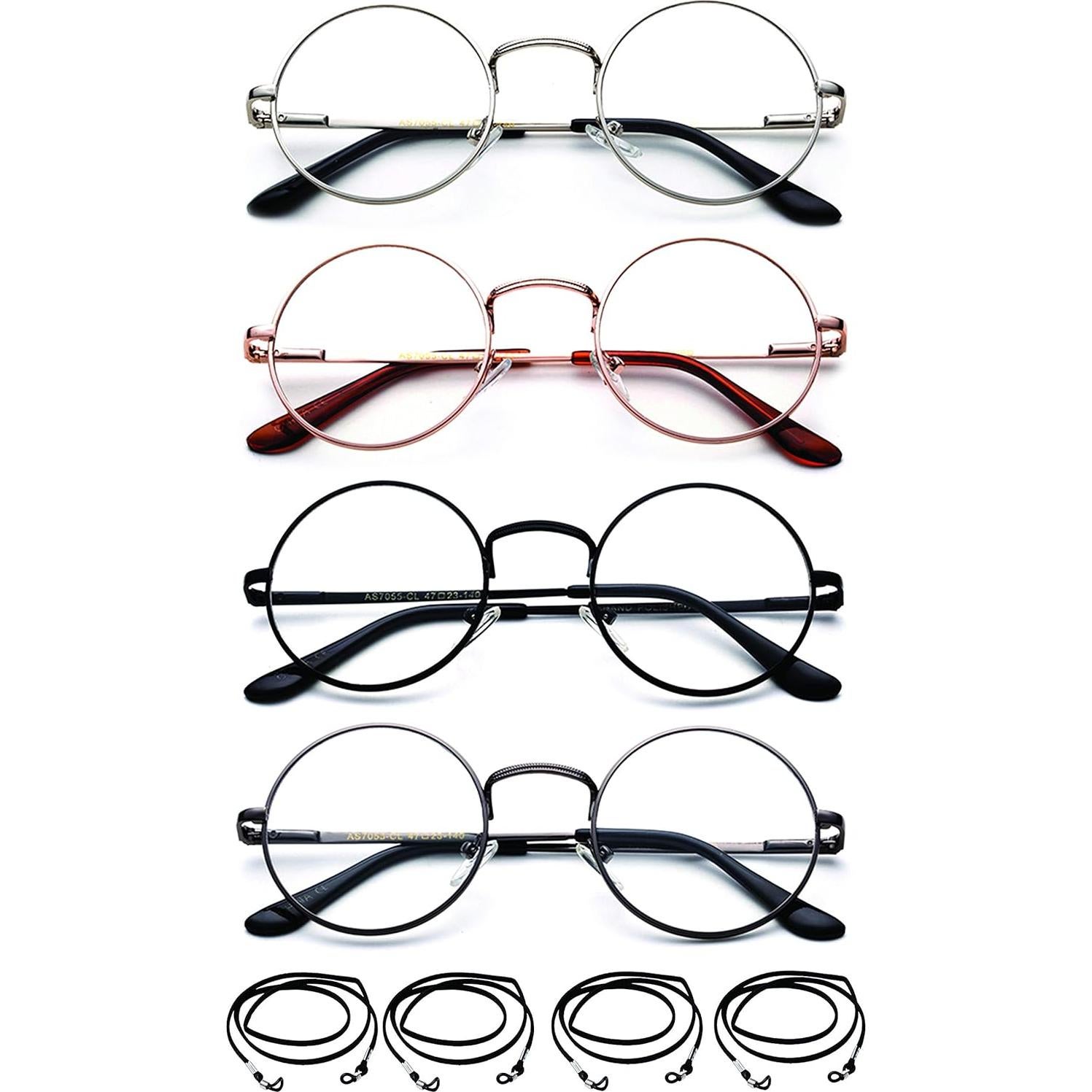 4 Gafas de Lectura Redondas Metal +1.50 con Cordones