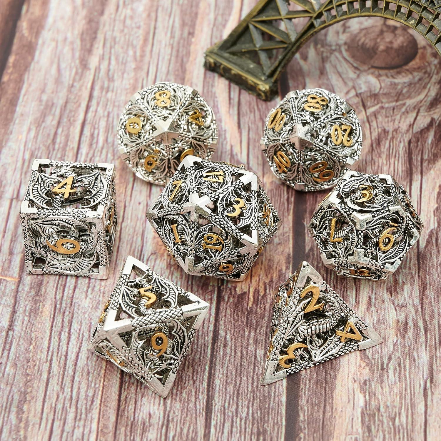 Set de Dados de Metal UONUOT 7 Piezas D&D Poliedricos
