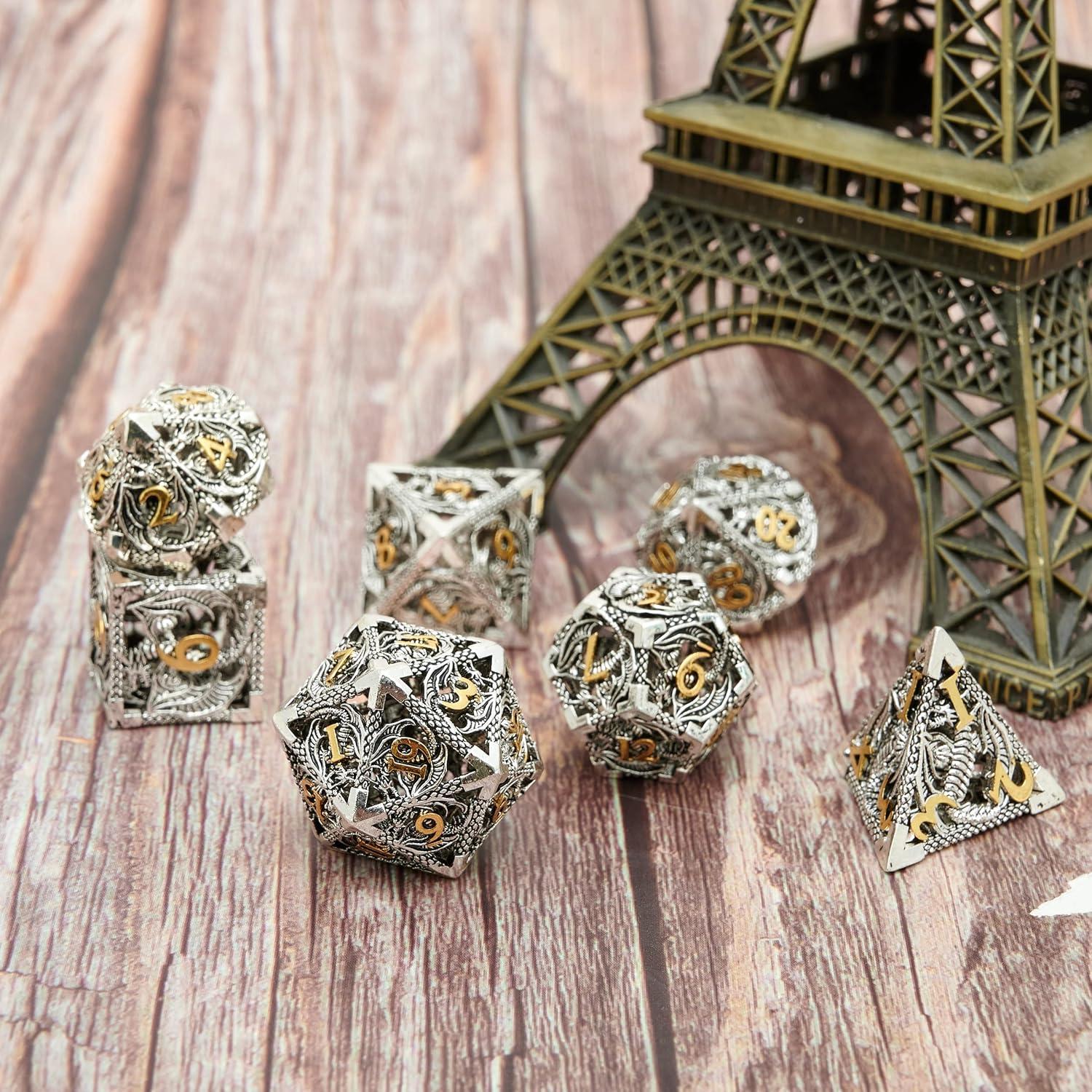 Set de Dados de Metal UONUOT 7 Piezas D&D Poliedricos