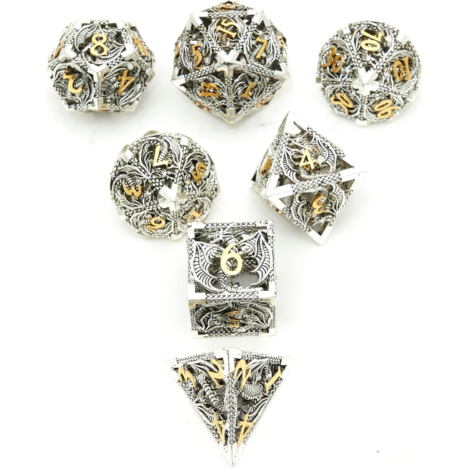 Set de Dados de Metal UONUOT 7 Piezas D&D Poliedricos