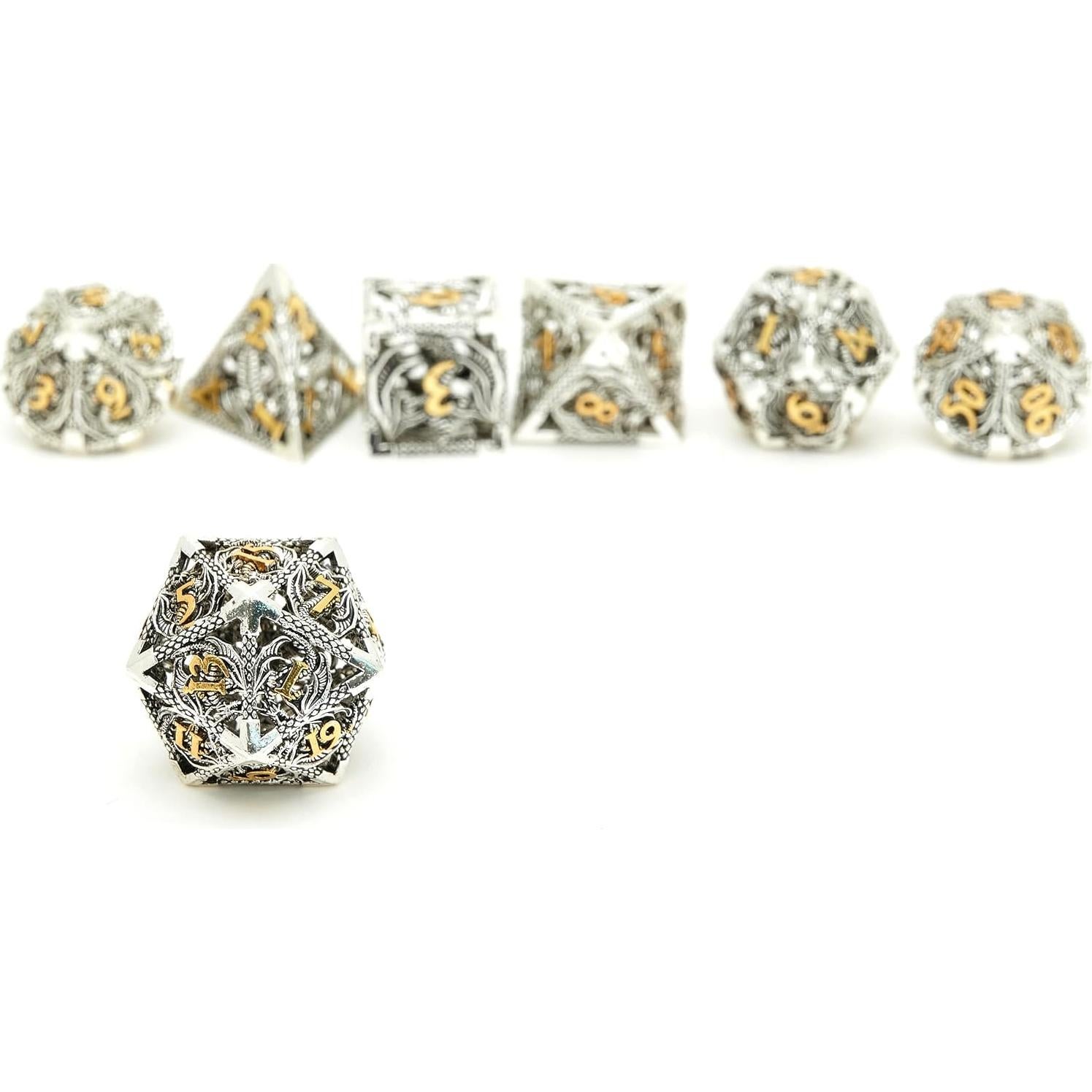 Set de Dados de Metal UONUOT 7 Piezas D&D Poliedricos