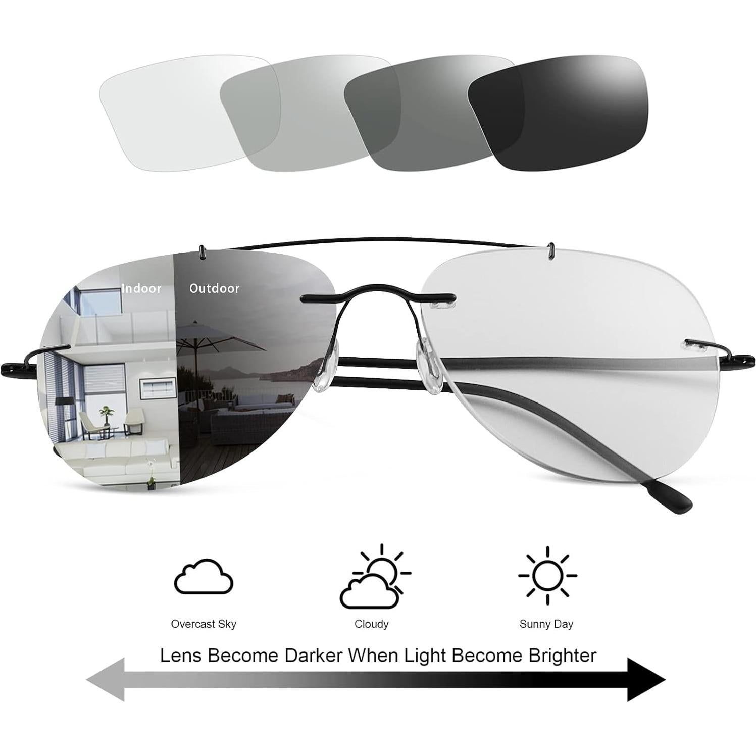 Gafas de lectura progresivas UV400 fotoquímicas 3.0x negras