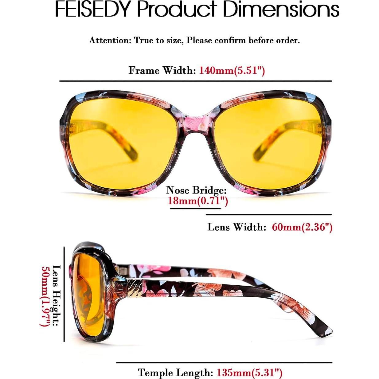 Gafas Nocturnas FEISEDY Amarillas para Mujeres Anti Deslumbramiento