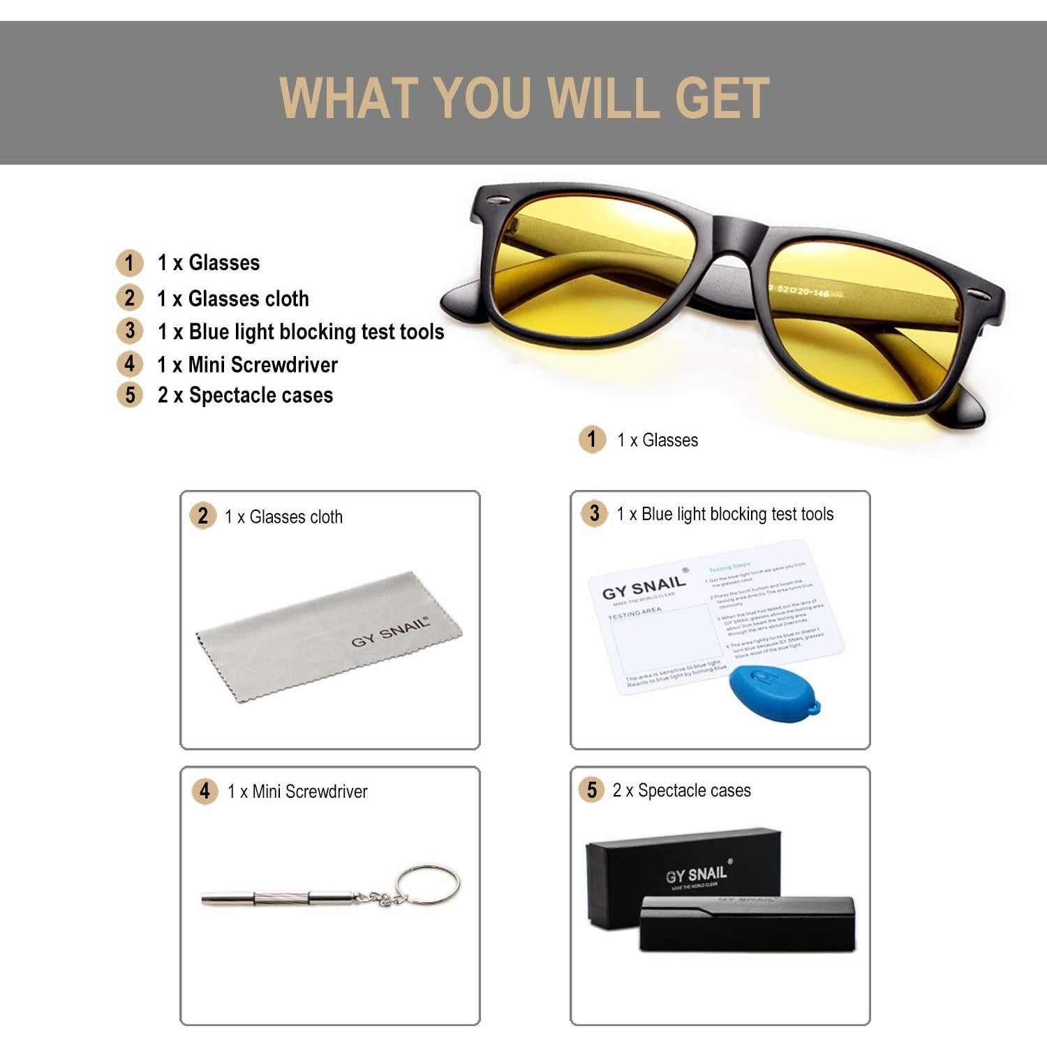 Gafas GY Snail Bloqueo Luz Azul para Juegos - Amarillo