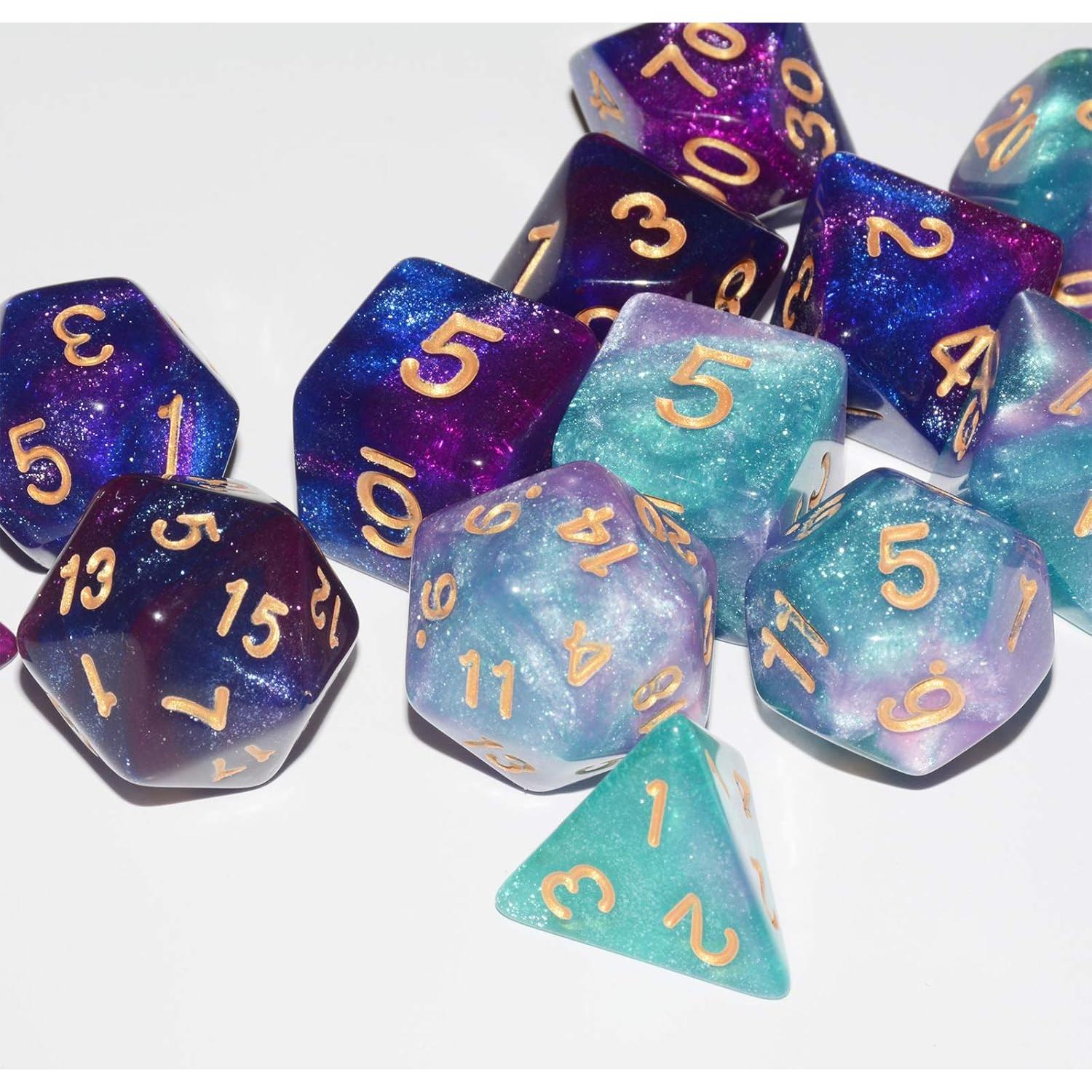 Dados DND 2 Sets 14 Piezas Brillantes Espaciales