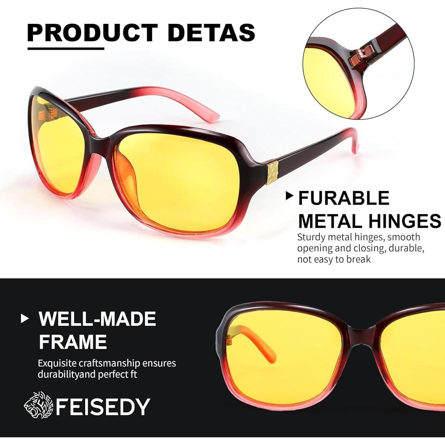 Gafas Nocturnas FEISEDY Amarillas para Mujeres B2548