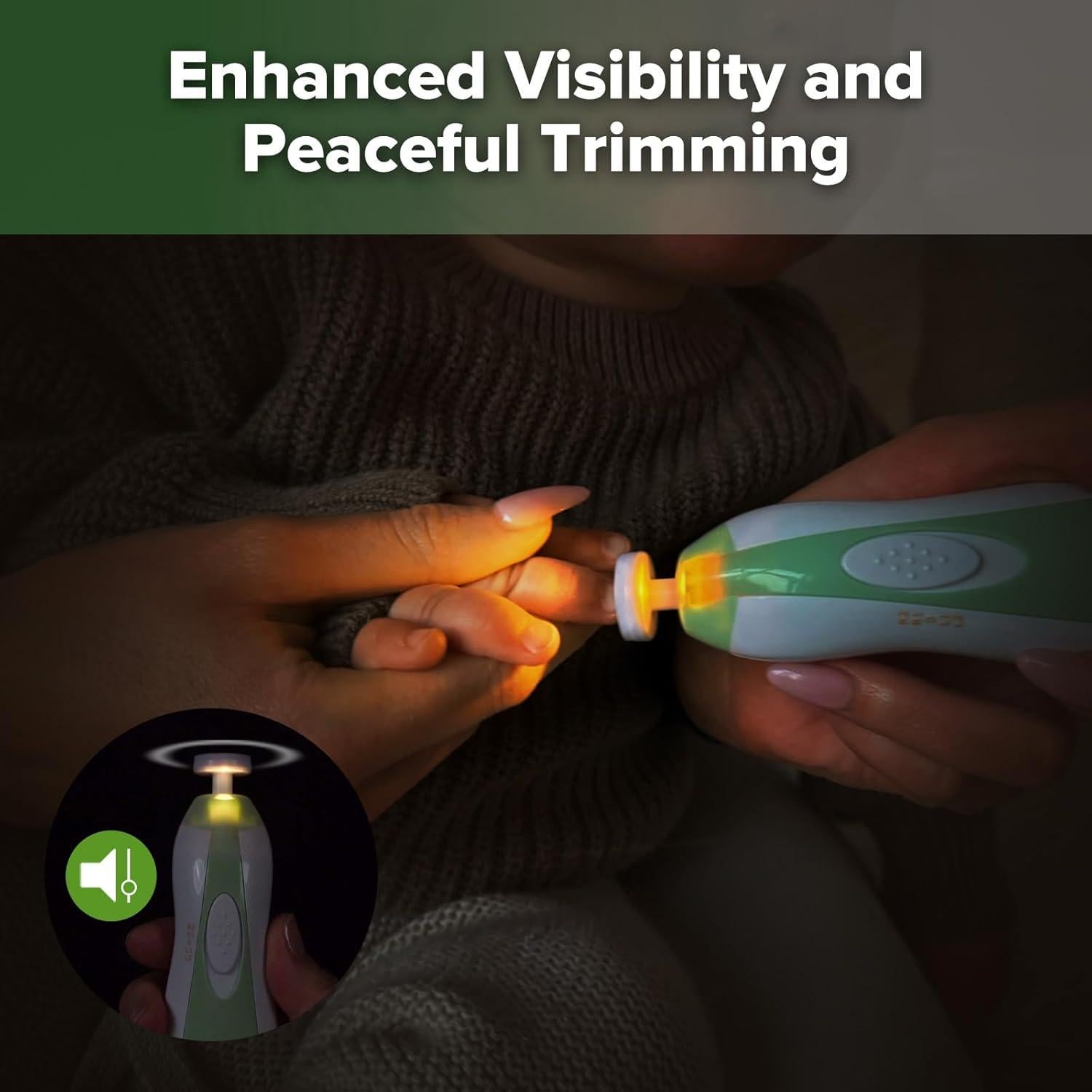 Cortauñas Eléctrico Haakaa Verde con Luz LED y 6 Accesorios