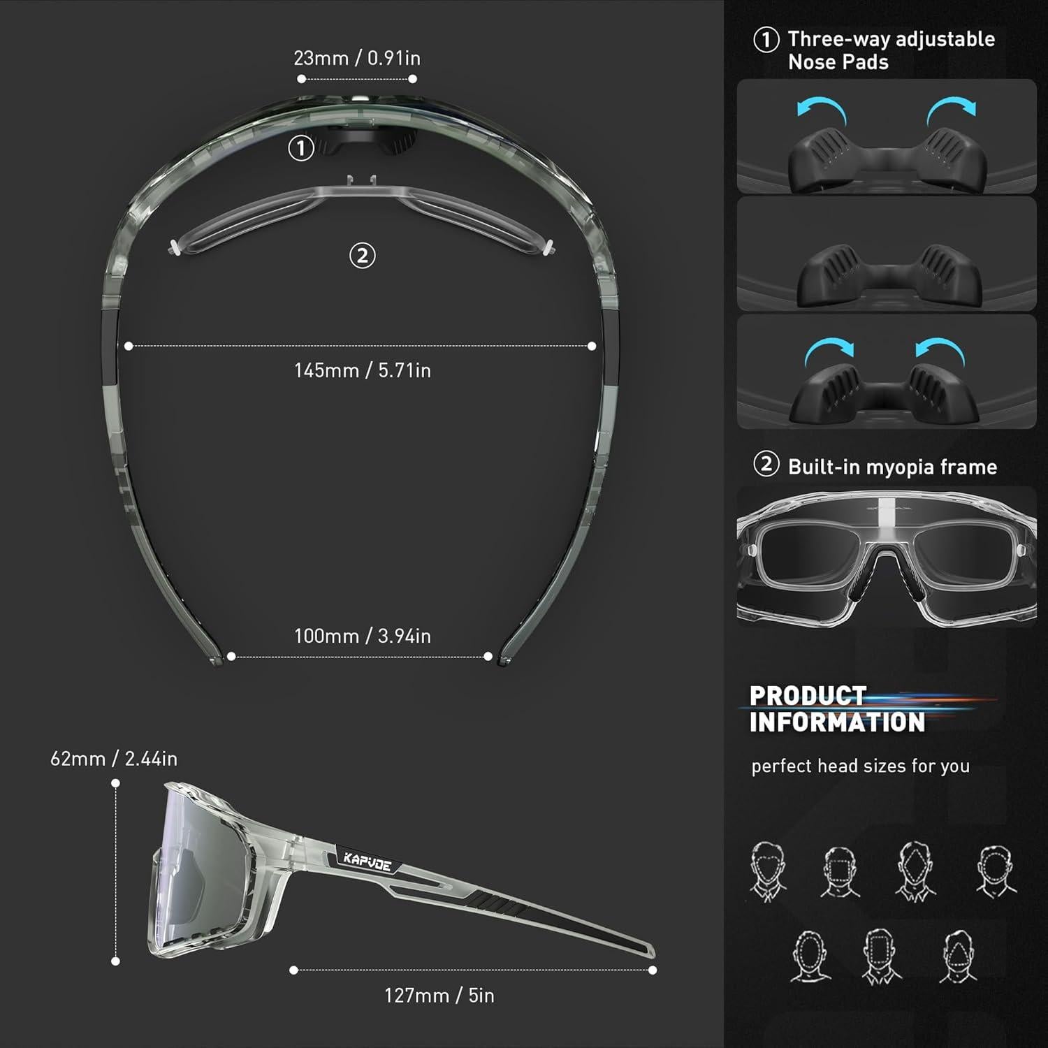 Gafas de Ciclismo KAPVOE Fotoquímicas HD Verde