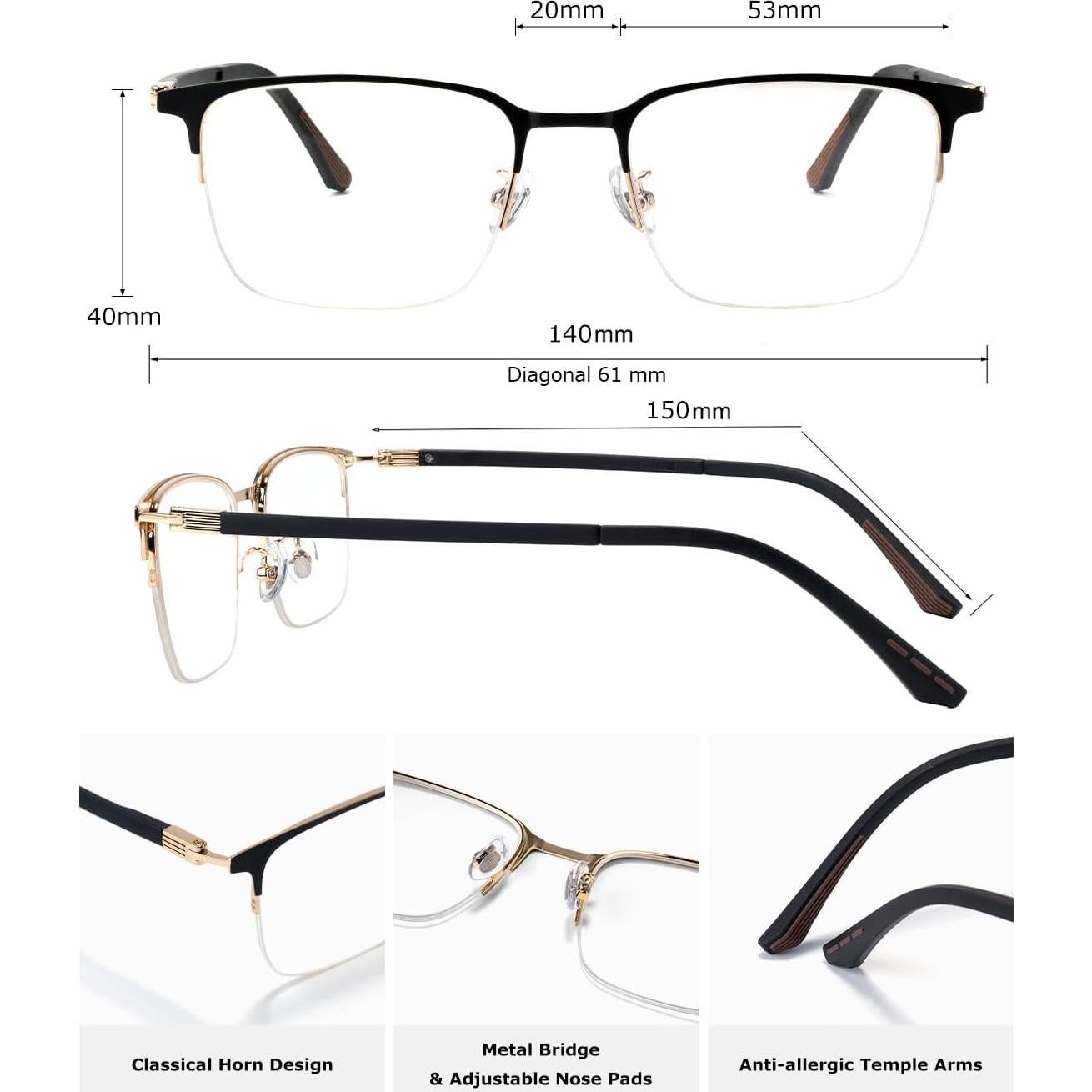 Gafas ZanyLen para luz azul hombres marco semi-rimless