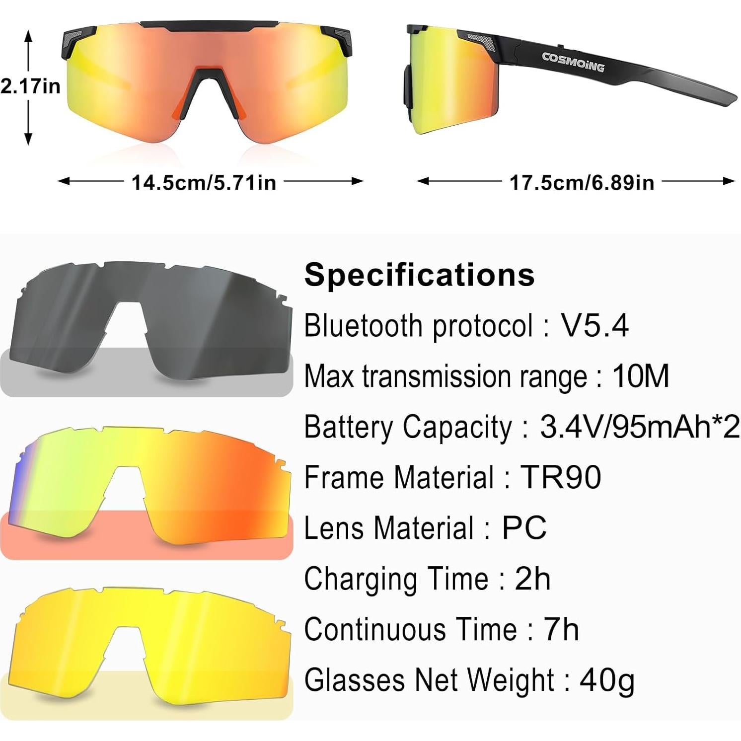 Gafas de Sol Inteligentes COSMOING 1510C-B Bluetooth 5.4 UV