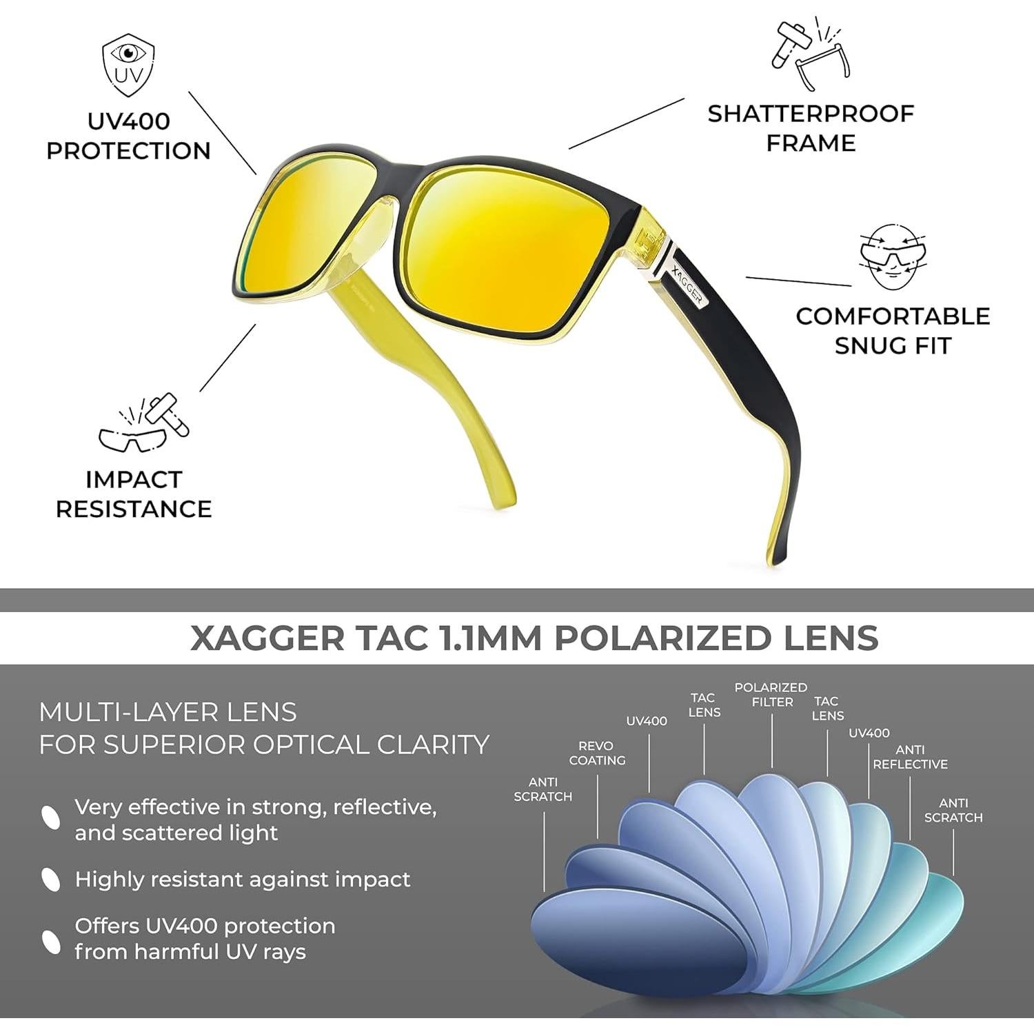 Gafas de sol polarizadas Xagger Square UV400 unisex