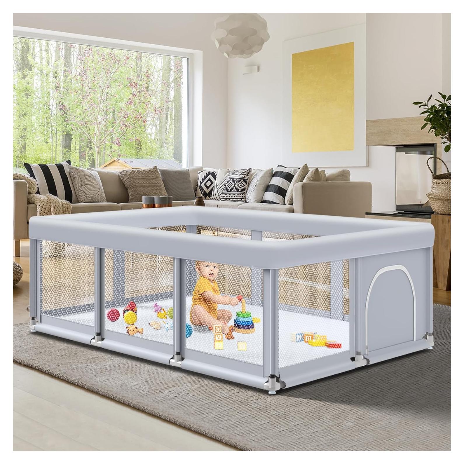 Parque Infantil Grande 188x127 cm Gris - Seguro y Resistente