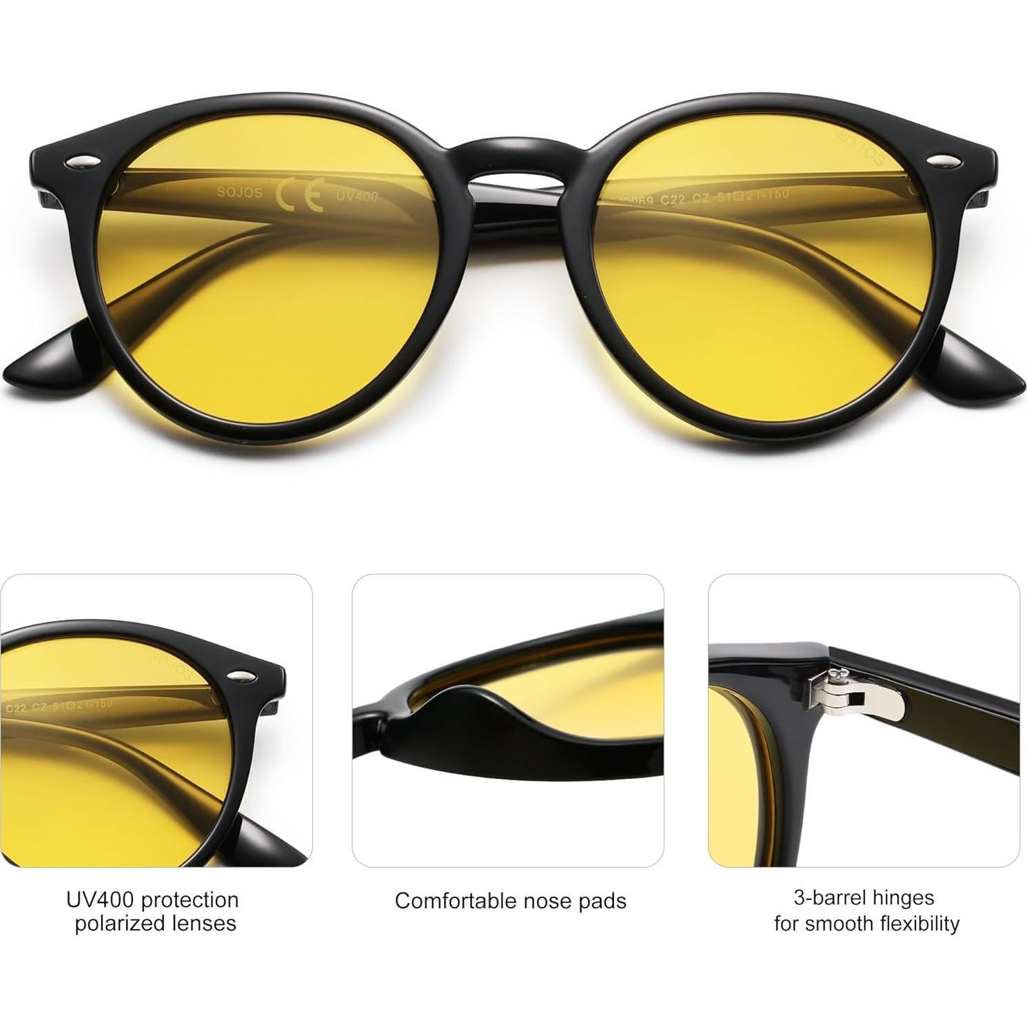 Gafas de Sol SOJOS Retro Redondas Polarizadas UV400