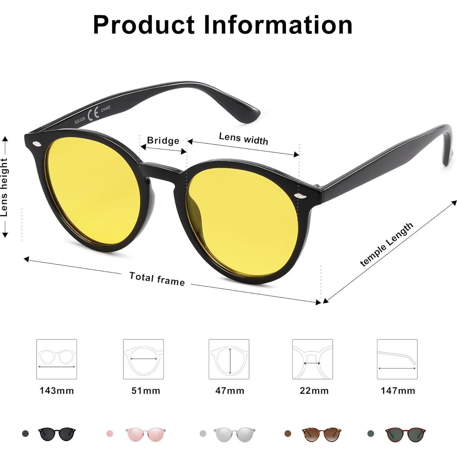 Gafas de Sol SOJOS Retro Redondas Polarizadas UV400