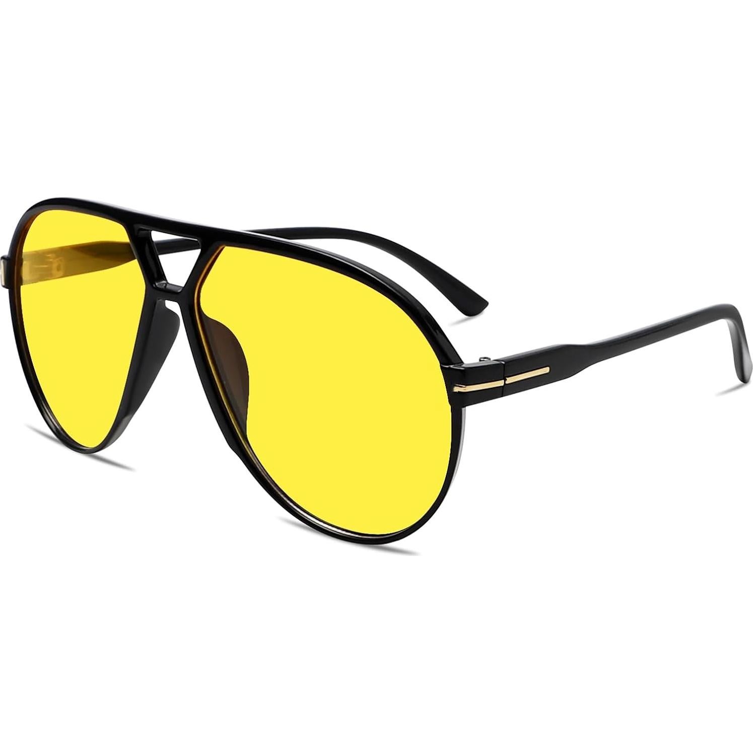 Gafas de sol aviador GUVIVI retro 130mm marco negro lente amarilla