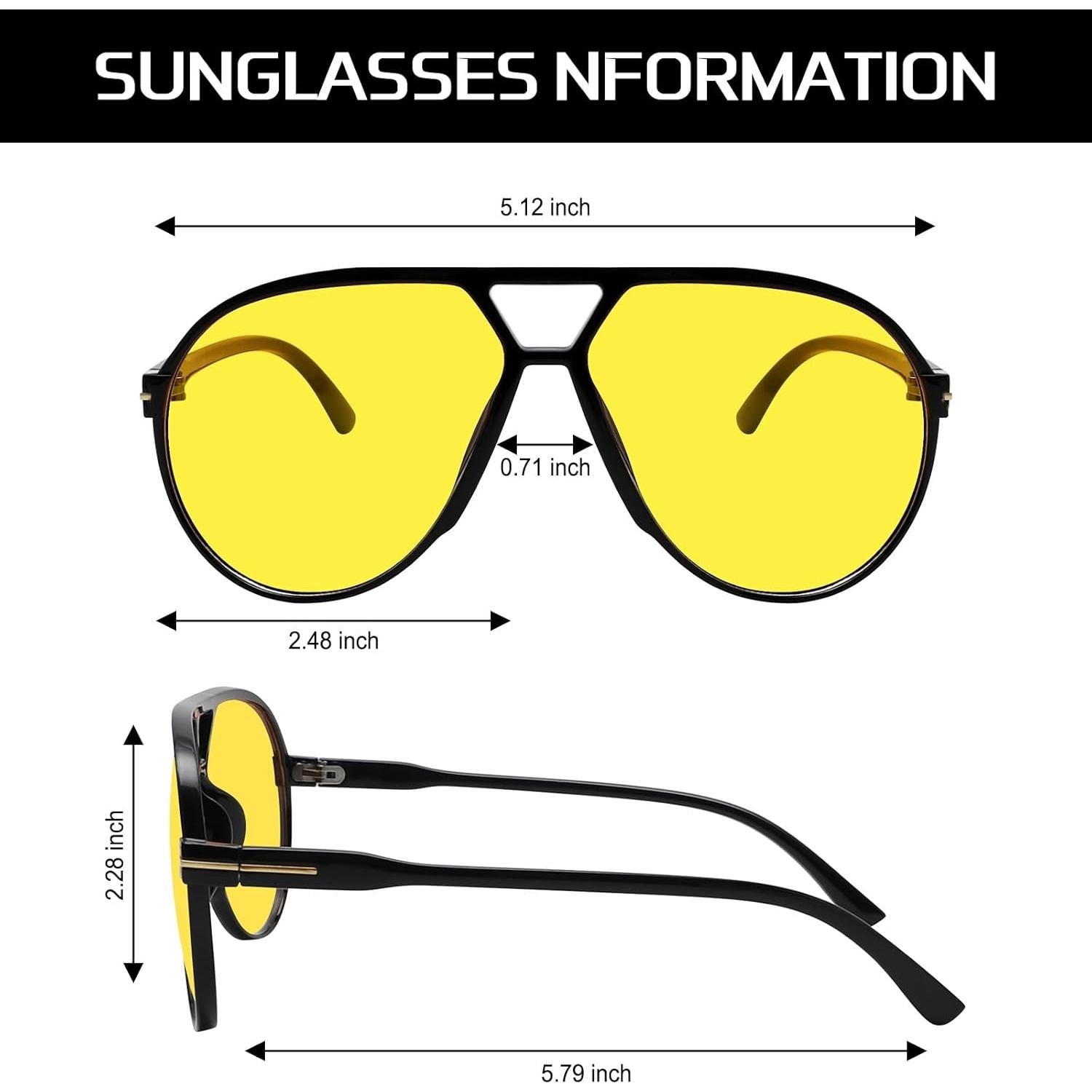 Gafas de sol aviador GUVIVI retro 130mm marco negro lente amarilla