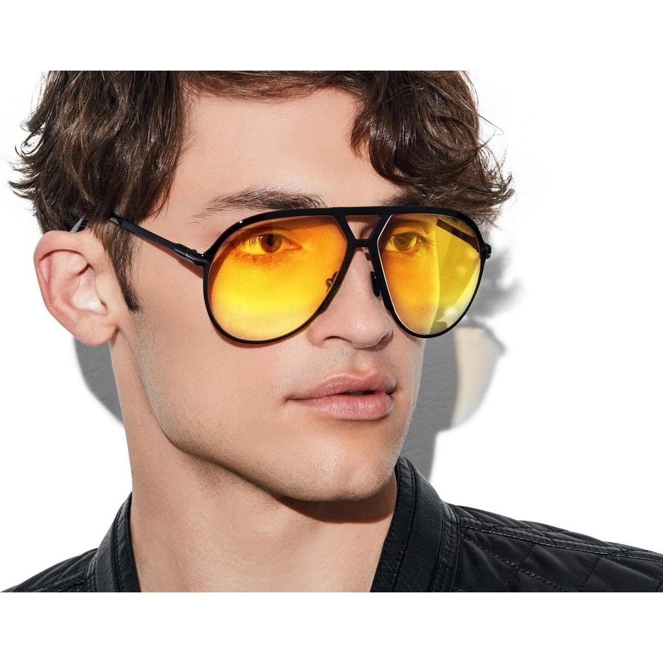 Gafas de sol aviador GUVIVI retro 130mm marco negro lente amarilla