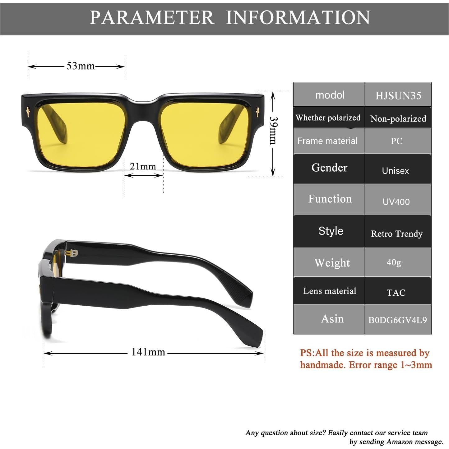 Gafas de sol HJSTES cuadradas retro UV400 para unisex