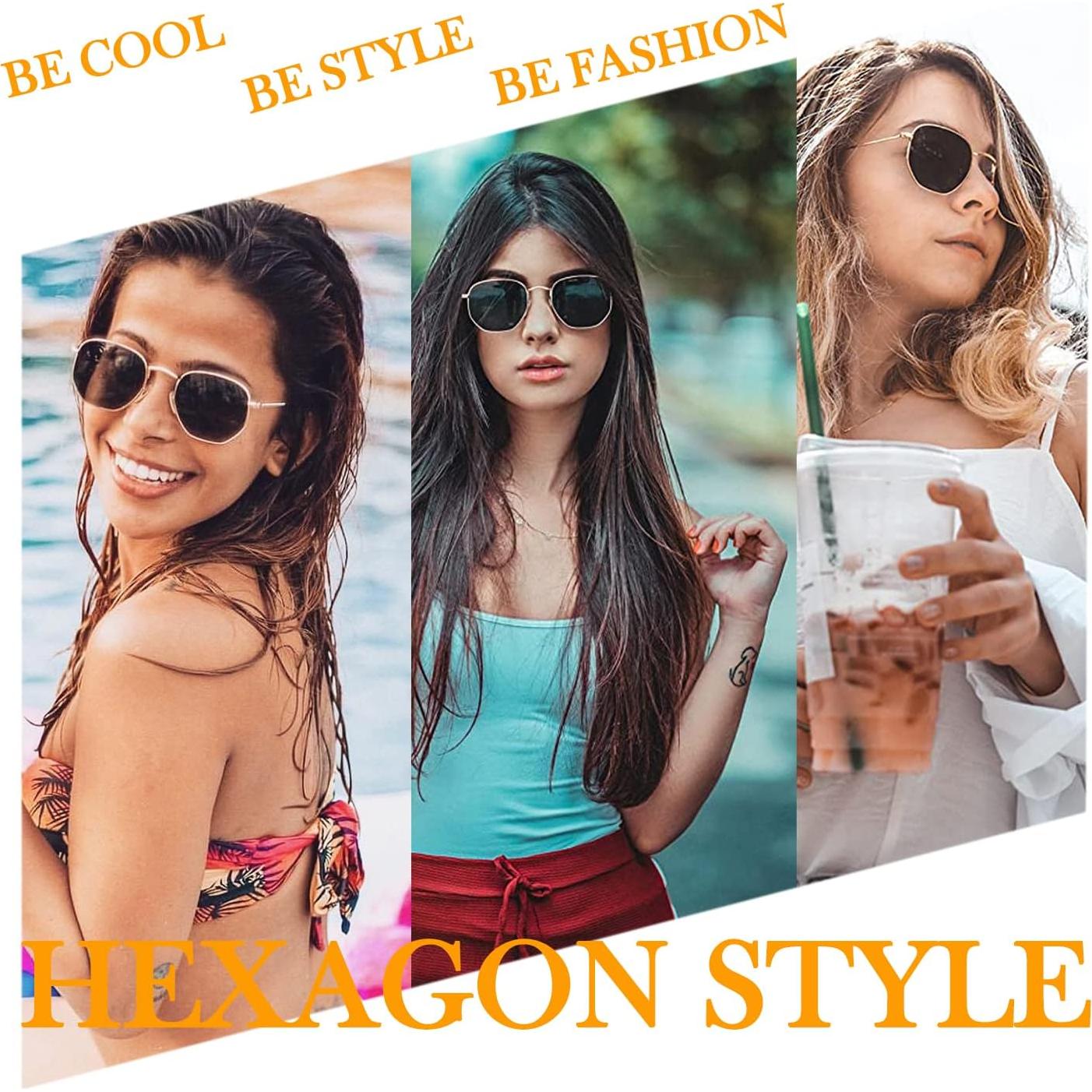 Gafas de sol hexagonales HJSTES polarizadas UV400 doradas