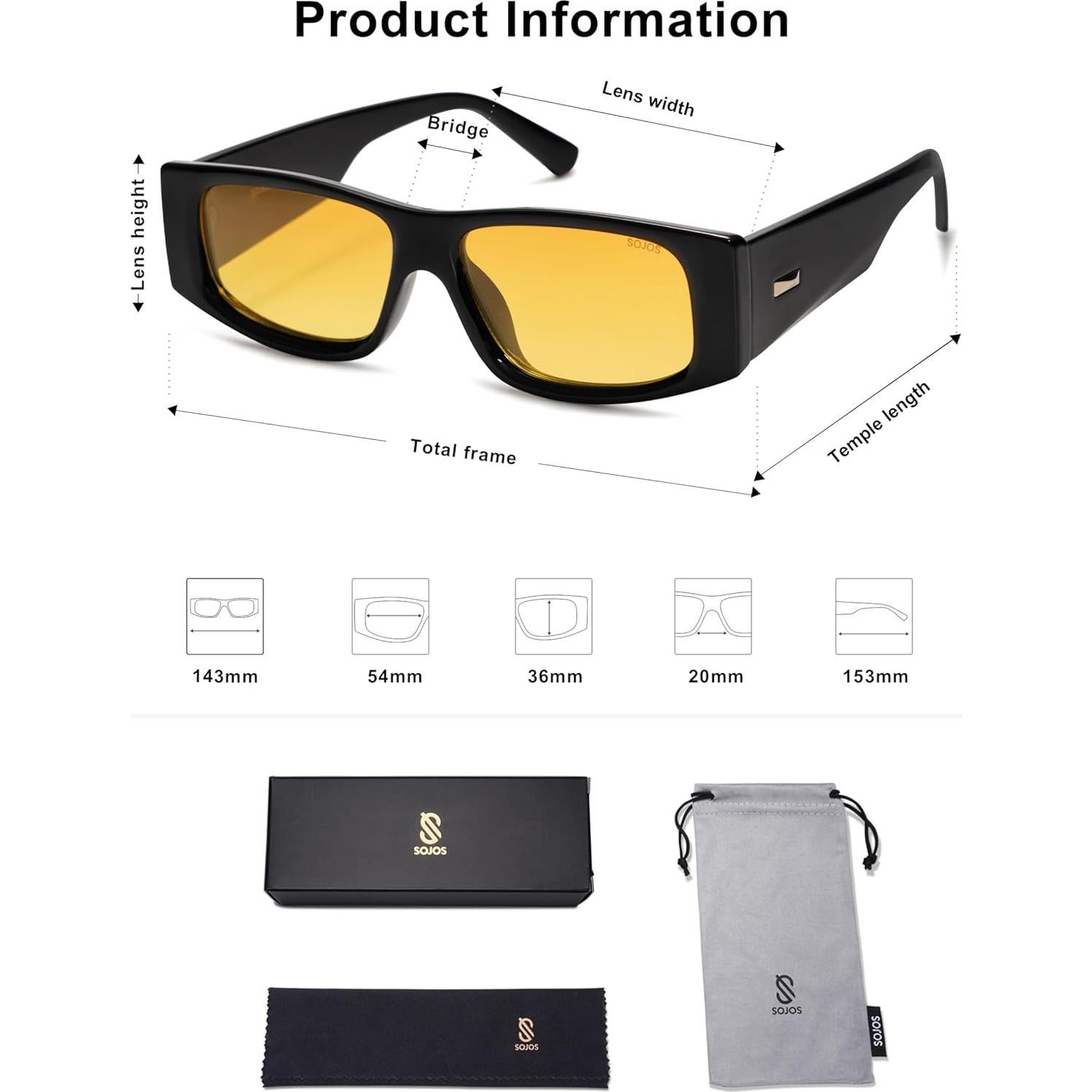 Gafas de sol polarizadas SOJOS Y2K rectangulares UV400