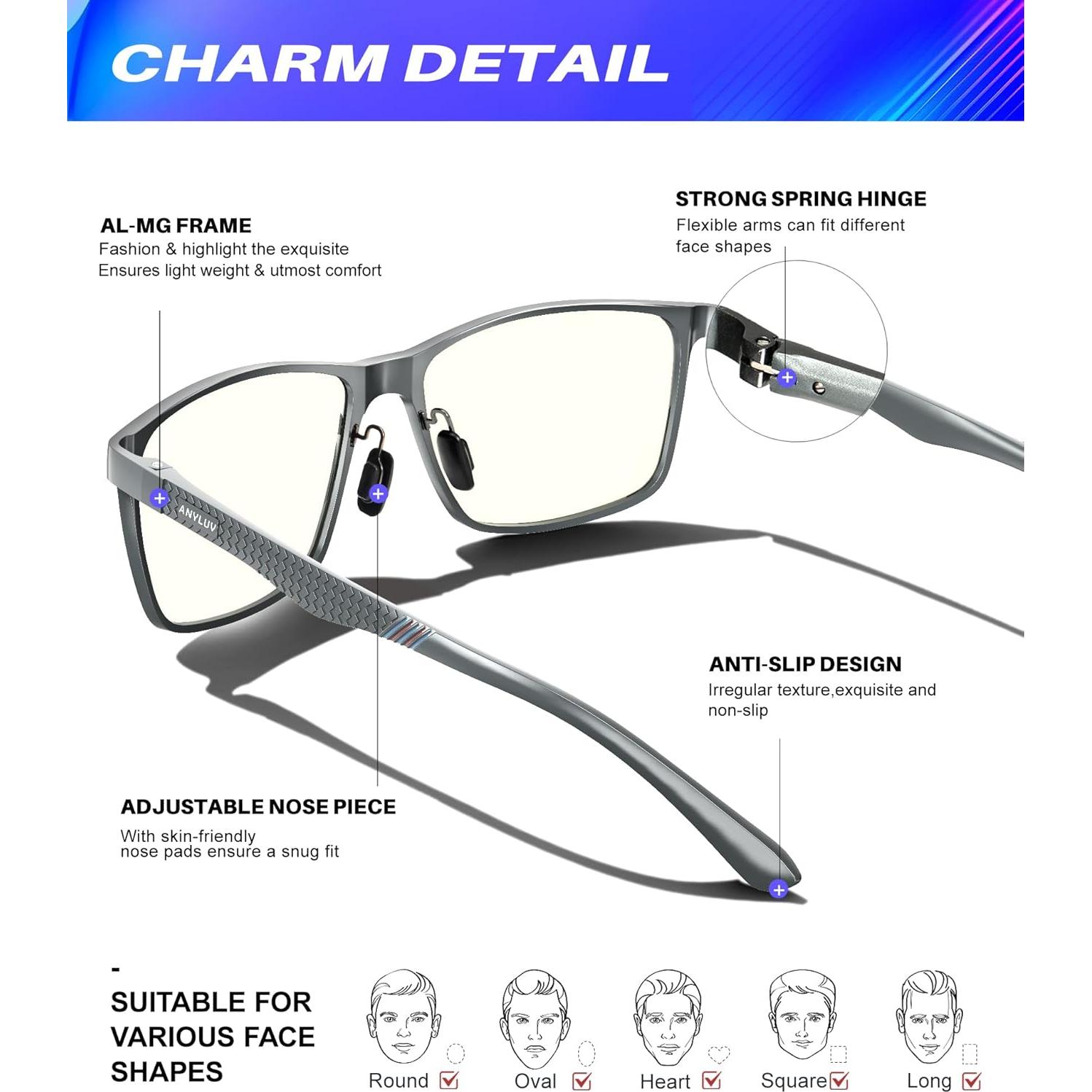 Gafas de Luz Azul ANYLUV A4556-N Metal Al-Mg para PC