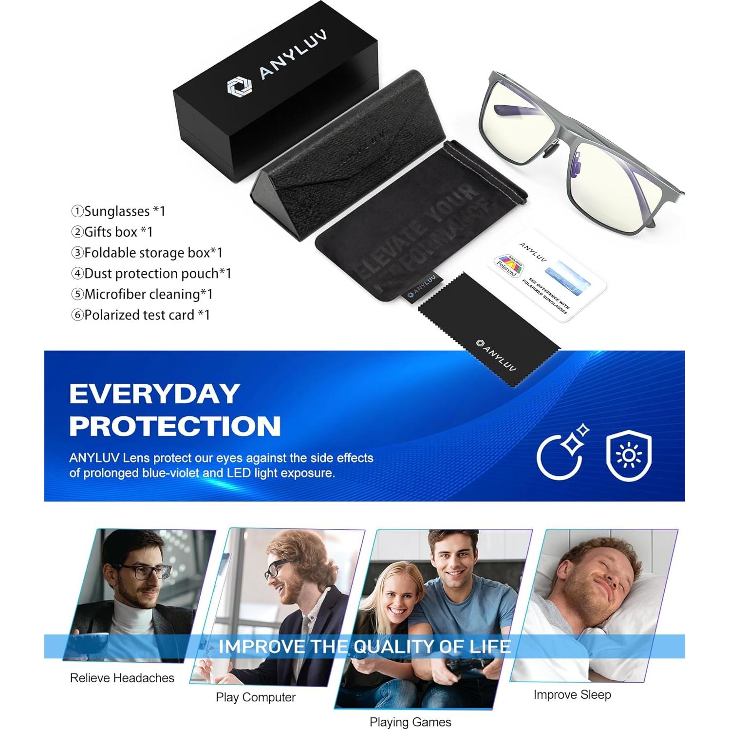 Gafas de Luz Azul ANYLUV A4556-N Metal Al-Mg para PC