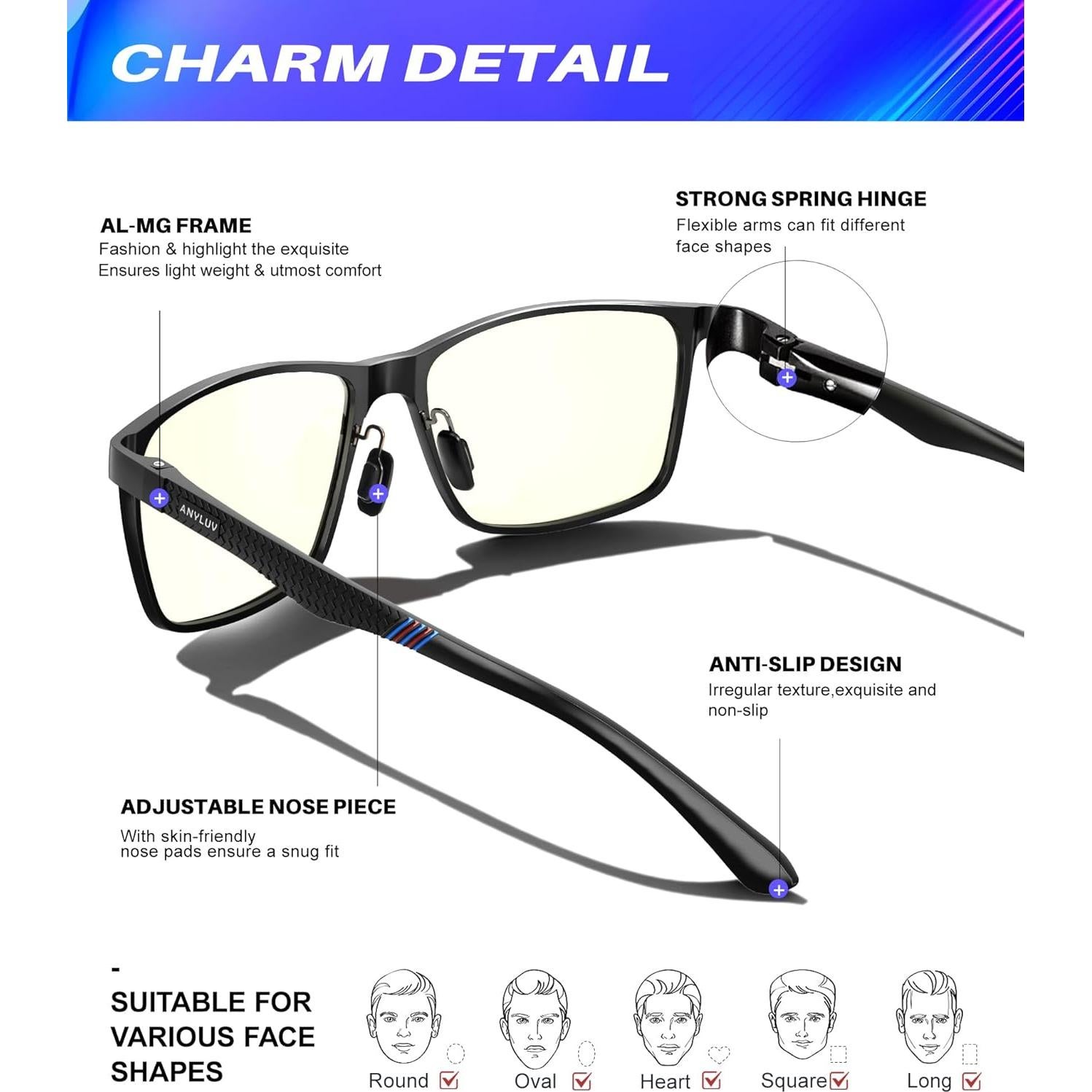 Gafas de Luz Azul ANYLUV A4556-N Al-Mg para Computadora