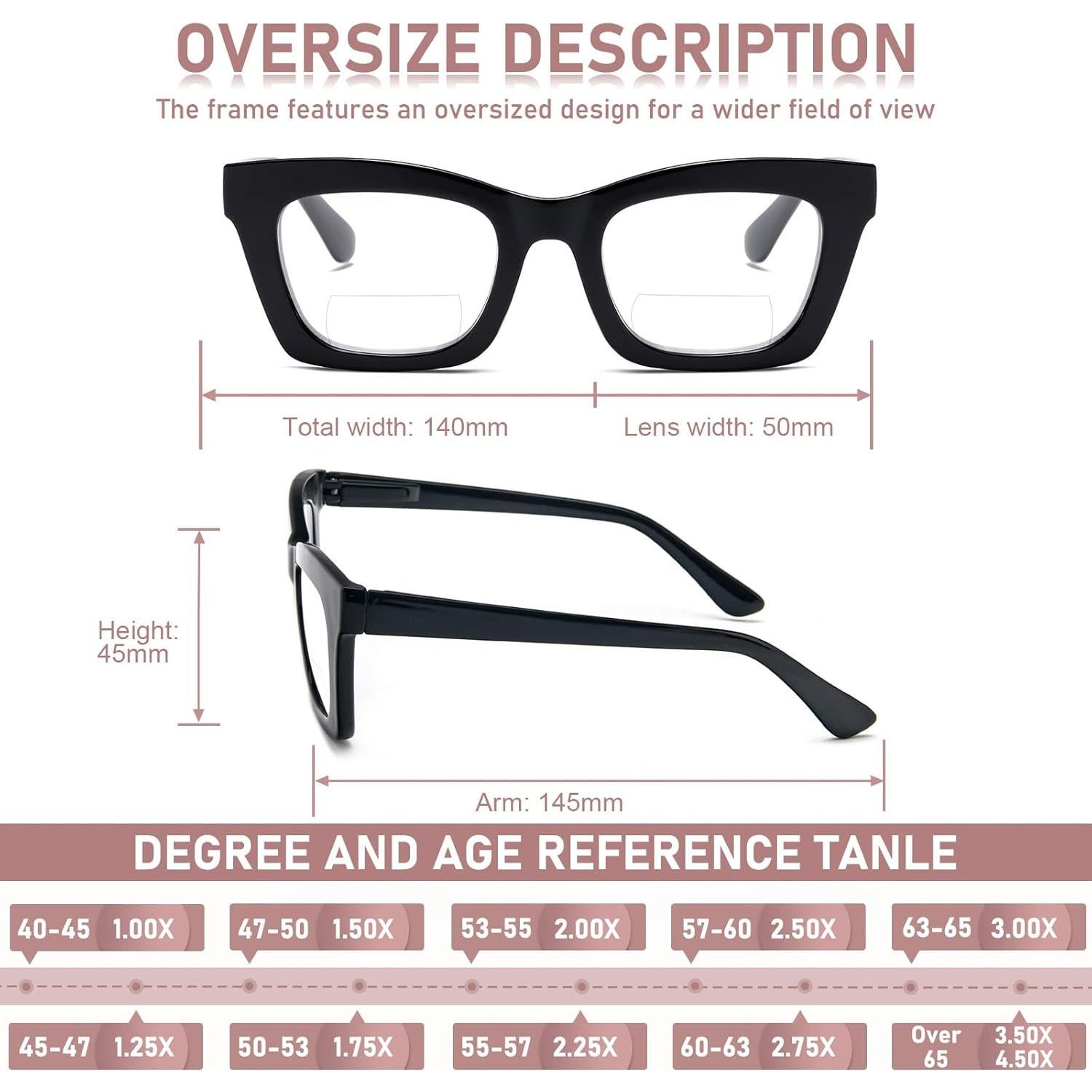 Gafas de lectura grandes para mujeres - Filtro luz azul - 4 pares