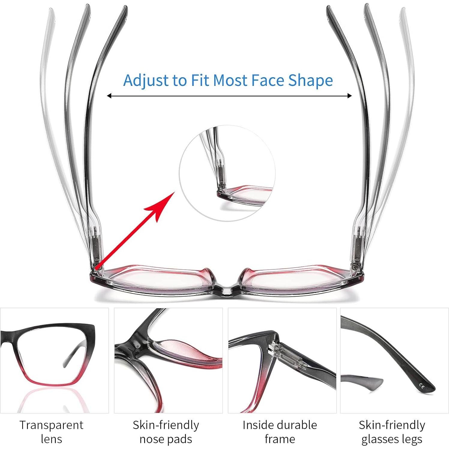 Paquete de 4 Gafas de Lectura Yuluki con Luz Azul +1.0